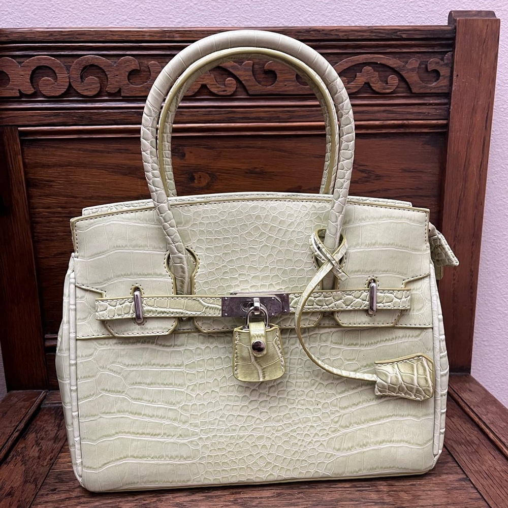 Mint green faux alligator purse
